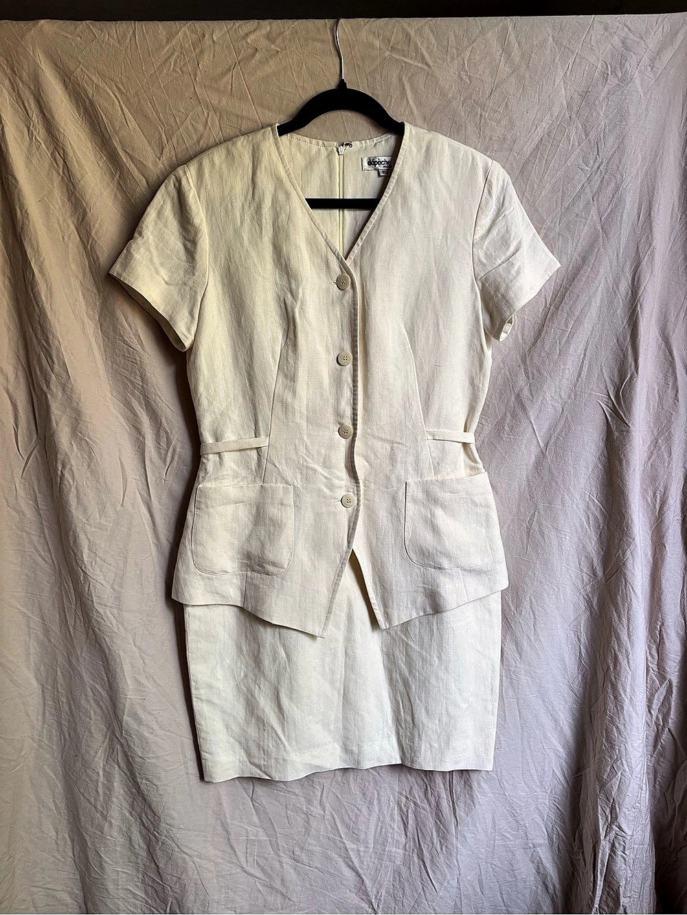 90ās vintage Coquette Corporate Cream Linen Mock Jacket Dress